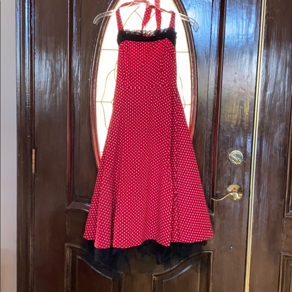 Handmade Pinup Girl Red Polkadot Halter Dress -S